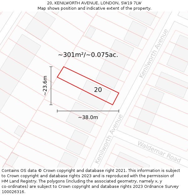 20, KENILWORTH AVENUE, LONDON, SW19 7LW: Plot and title map