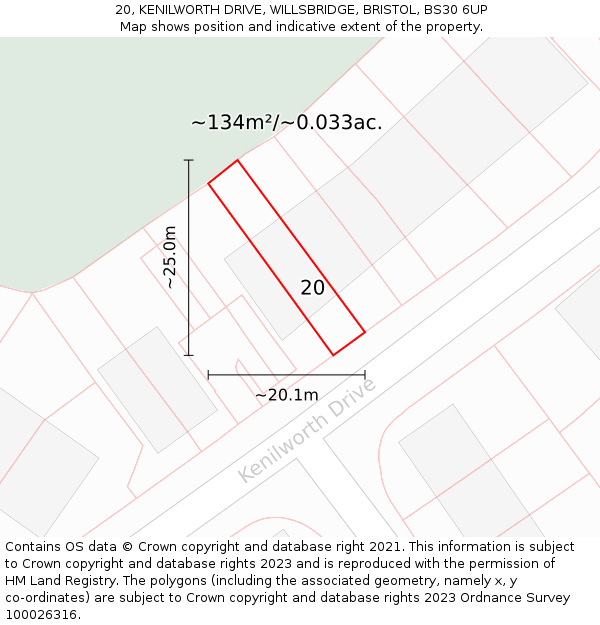 20, KENILWORTH DRIVE, WILLSBRIDGE, BRISTOL, BS30 6UP: Plot and title map