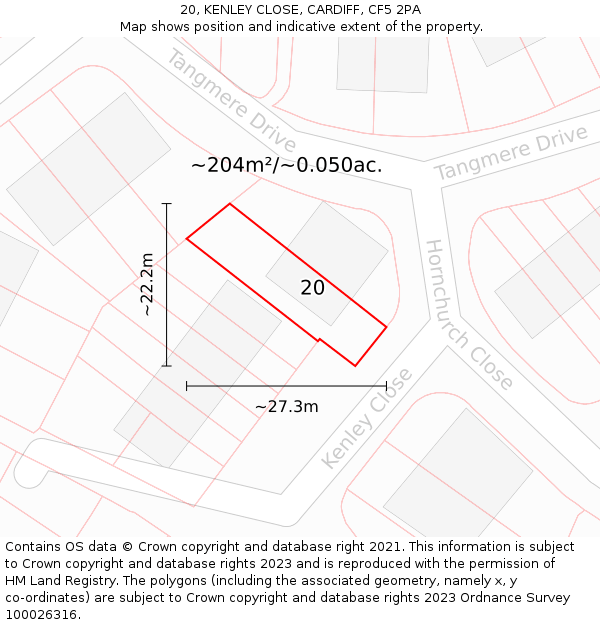 20, KENLEY CLOSE, CARDIFF, CF5 2PA: Plot and title map