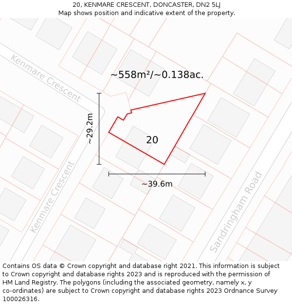 20, KENMARE CRESCENT, DONCASTER, DN2 5LJ: Plot and title map
