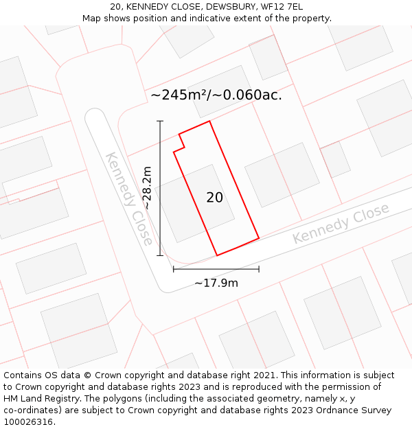 20, KENNEDY CLOSE, DEWSBURY, WF12 7EL: Plot and title map