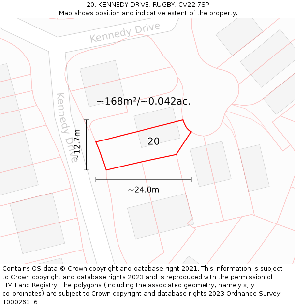 20, KENNEDY DRIVE, RUGBY, CV22 7SP: Plot and title map