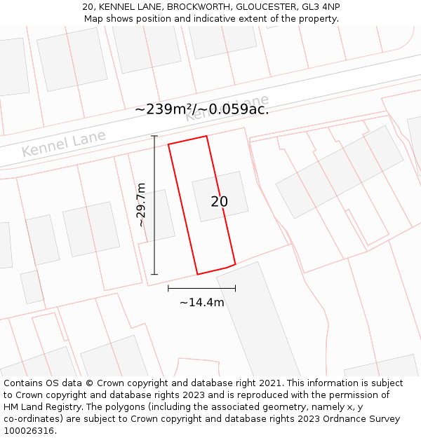 20, KENNEL LANE, BROCKWORTH, GLOUCESTER, GL3 4NP: Plot and title map