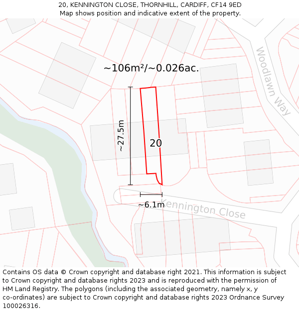 20, KENNINGTON CLOSE, THORNHILL, CARDIFF, CF14 9ED: Plot and title map