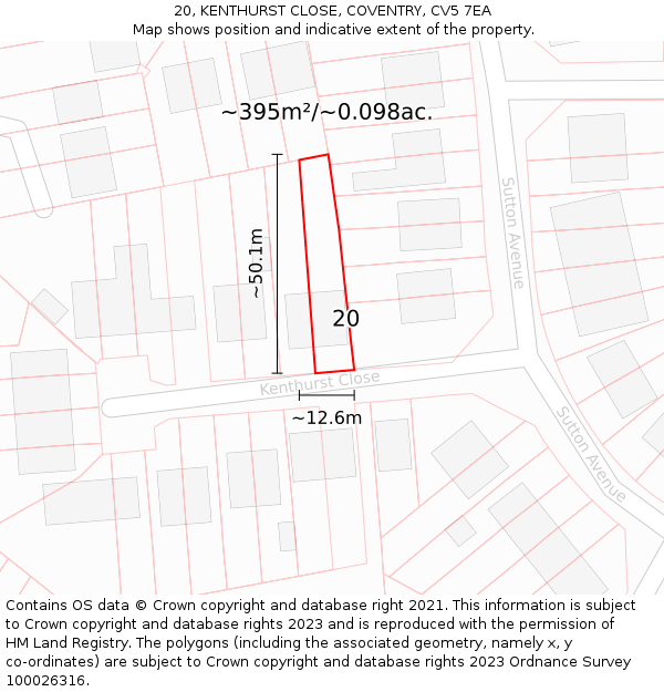 20, KENTHURST CLOSE, COVENTRY, CV5 7EA: Plot and title map