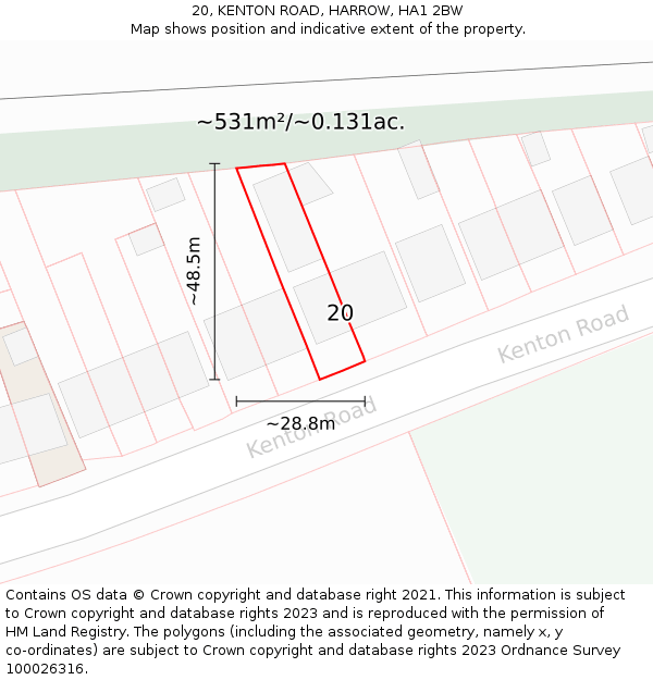 20, KENTON ROAD, HARROW, HA1 2BW: Plot and title map