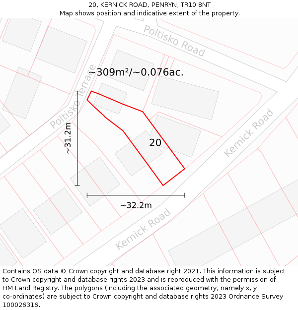 20, KERNICK ROAD, PENRYN, TR10 8NT: Plot and title map