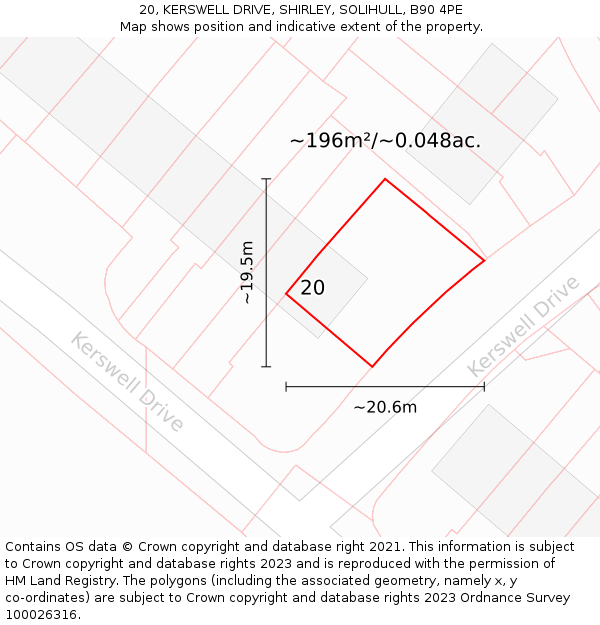 20, KERSWELL DRIVE, SHIRLEY, SOLIHULL, B90 4PE: Plot and title map