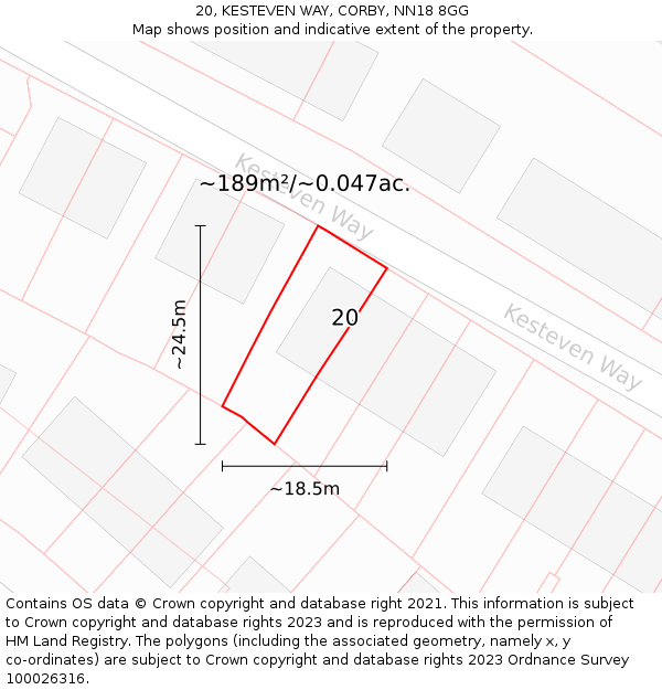 20, KESTEVEN WAY, CORBY, NN18 8GG: Plot and title map
