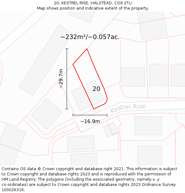 20, KESTREL RISE, HALSTEAD, CO9 2TU: Plot and title map