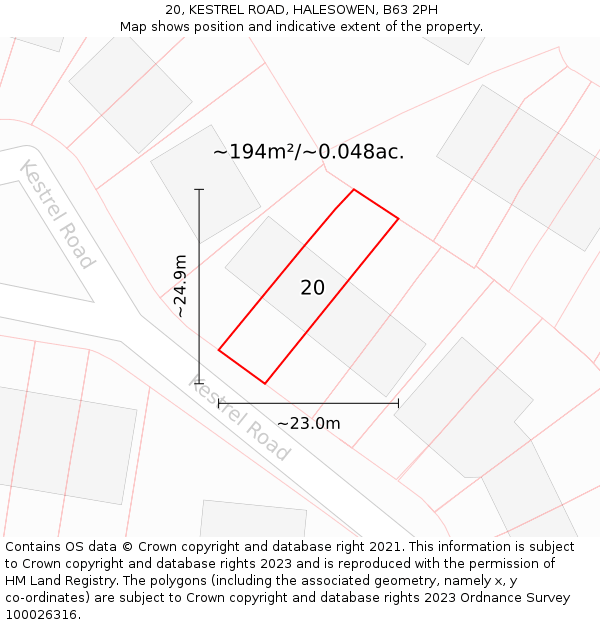 20, KESTREL ROAD, HALESOWEN, B63 2PH: Plot and title map