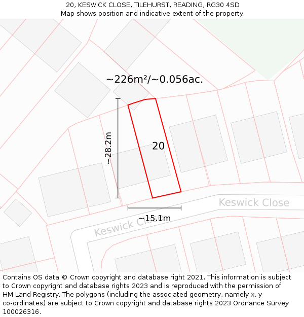 20, KESWICK CLOSE, TILEHURST, READING, RG30 4SD: Plot and title map