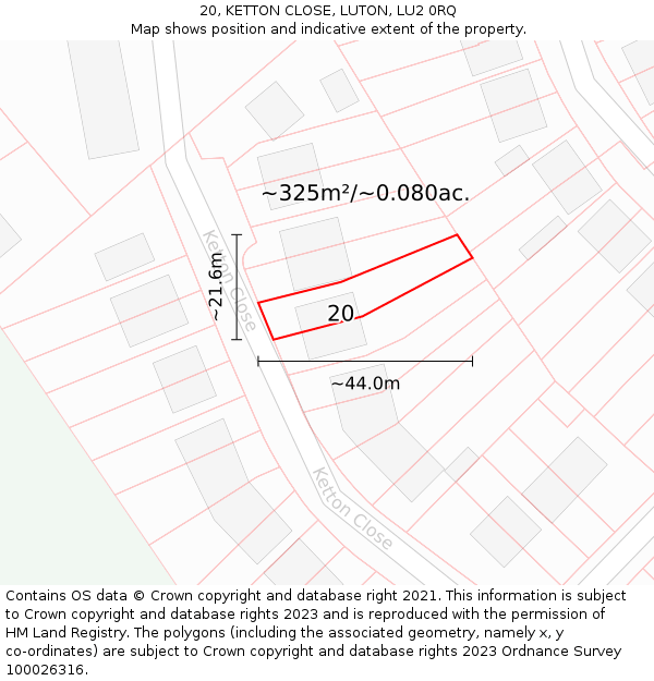 20, KETTON CLOSE, LUTON, LU2 0RQ: Plot and title map