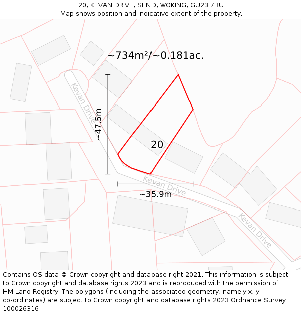 20, KEVAN DRIVE, SEND, WOKING, GU23 7BU: Plot and title map