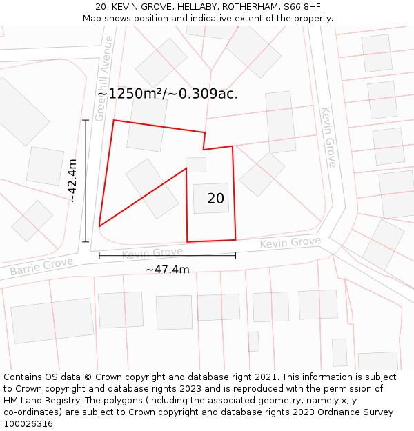 20, KEVIN GROVE, HELLABY, ROTHERHAM, S66 8HF: Plot and title map