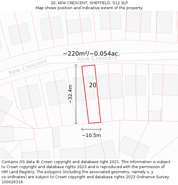 20, KEW CRESCENT, SHEFFIELD, S12 3LP: Plot and title map
