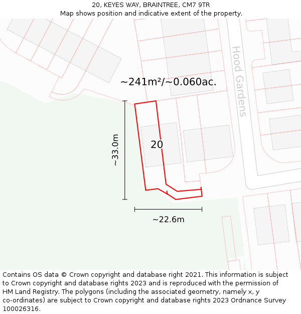 20, KEYES WAY, BRAINTREE, CM7 9TR: Plot and title map