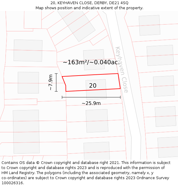 20, KEYHAVEN CLOSE, DERBY, DE21 4SQ: Plot and title map