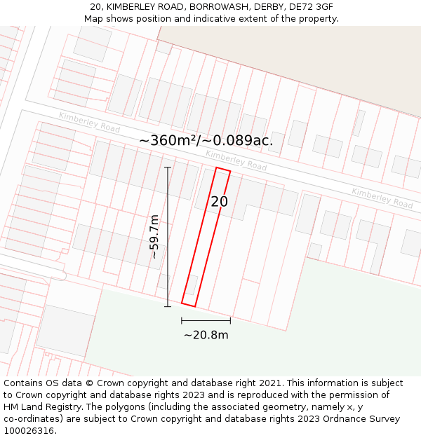 20, KIMBERLEY ROAD, BORROWASH, DERBY, DE72 3GF: Plot and title map