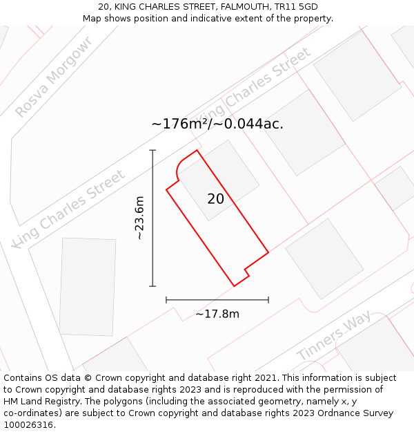 20, KING CHARLES STREET, FALMOUTH, TR11 5GD: Plot and title map