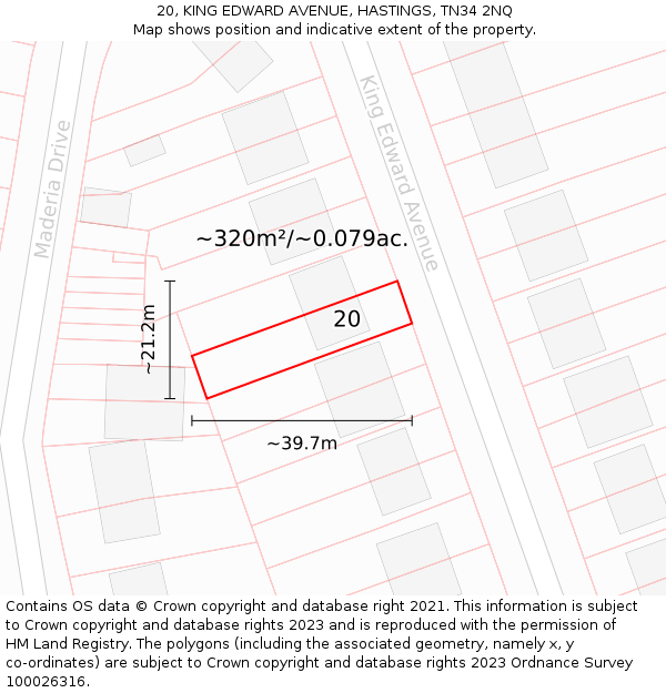 20, KING EDWARD AVENUE, HASTINGS, TN34 2NQ: Plot and title map