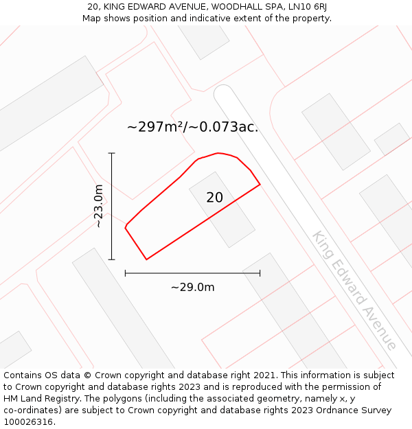 20, KING EDWARD AVENUE, WOODHALL SPA, LN10 6RJ: Plot and title map