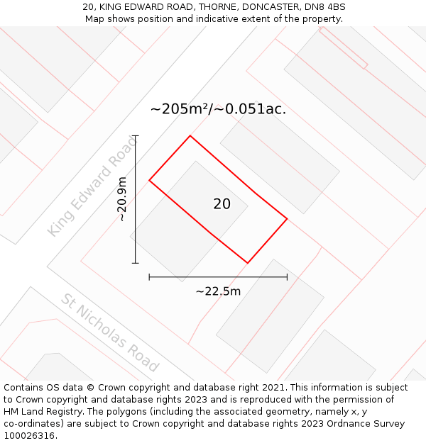 20, KING EDWARD ROAD, THORNE, DONCASTER, DN8 4BS: Plot and title map