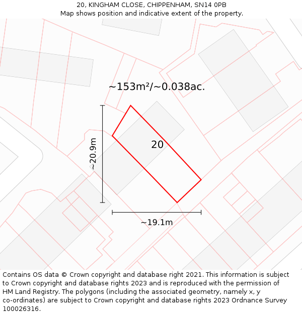 20, KINGHAM CLOSE, CHIPPENHAM, SN14 0PB: Plot and title map