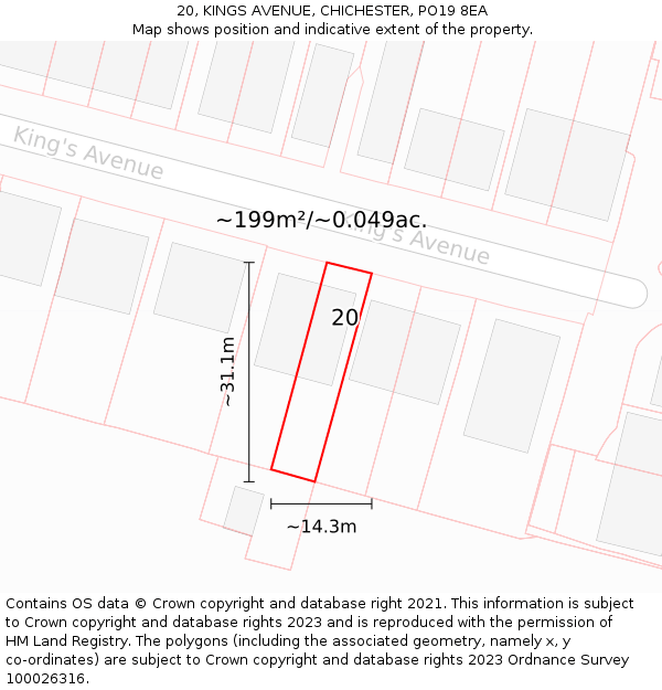 20, KINGS AVENUE, CHICHESTER, PO19 8EA: Plot and title map