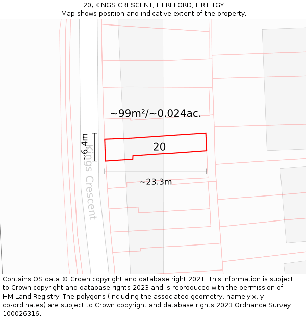 20, KINGS CRESCENT, HEREFORD, HR1 1GY: Plot and title map