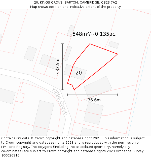 20, KINGS GROVE, BARTON, CAMBRIDGE, CB23 7AZ: Plot and title map