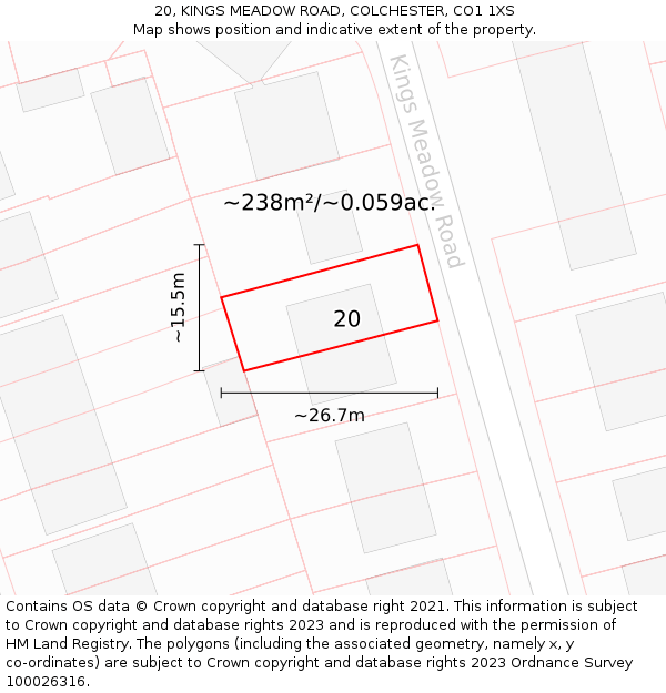 20, KINGS MEADOW ROAD, COLCHESTER, CO1 1XS: Plot and title map