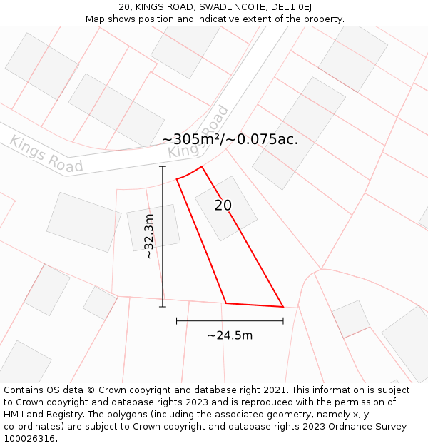 20, KINGS ROAD, SWADLINCOTE, DE11 0EJ: Plot and title map
