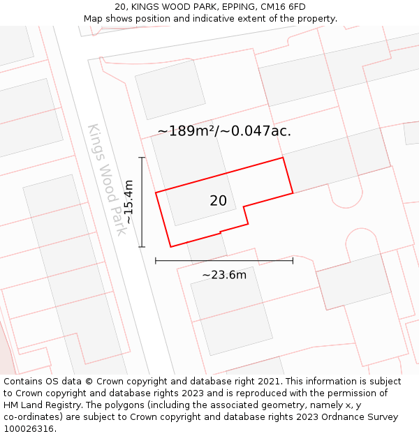 20, KINGS WOOD PARK, EPPING, CM16 6FD: Plot and title map