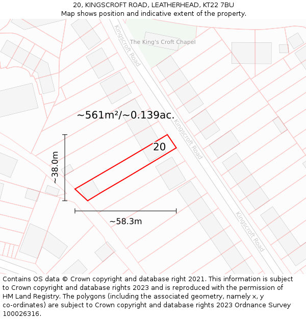 20, KINGSCROFT ROAD, LEATHERHEAD, KT22 7BU: Plot and title map