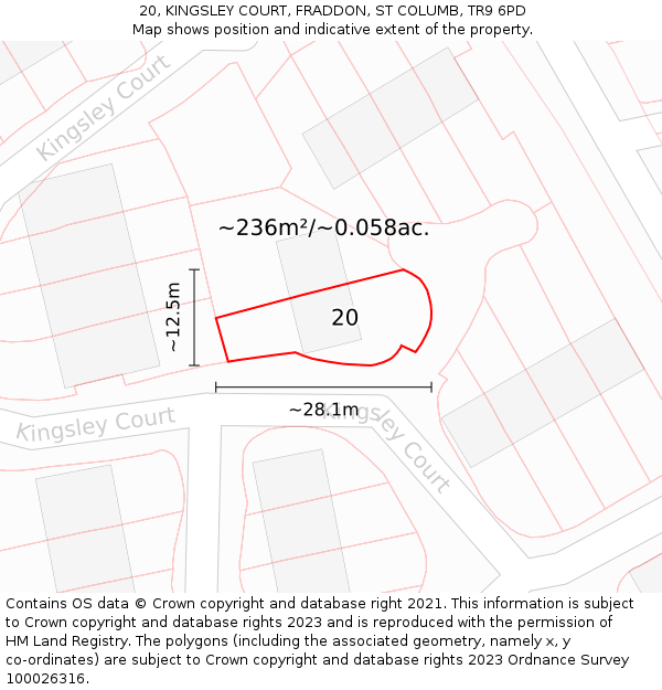 20, KINGSLEY COURT, FRADDON, ST COLUMB, TR9 6PD: Plot and title map