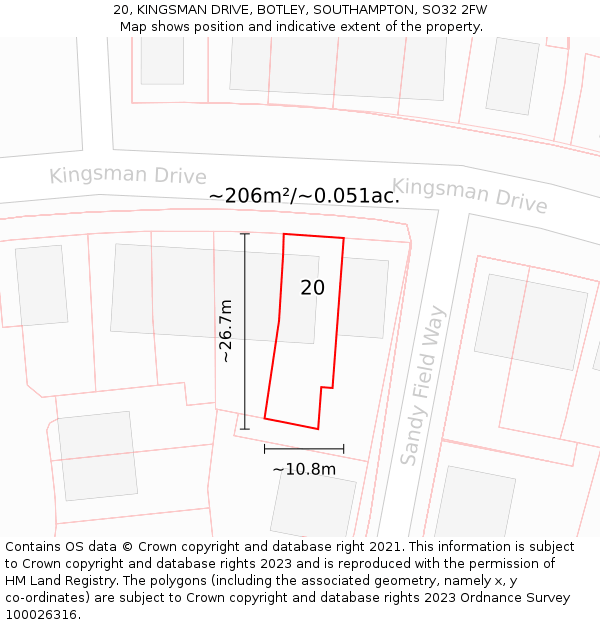 20, KINGSMAN DRIVE, BOTLEY, SOUTHAMPTON, SO32 2FW: Plot and title map