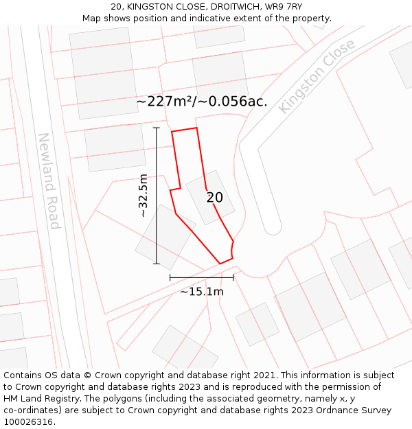 20, KINGSTON CLOSE, DROITWICH, WR9 7RY: Plot and title map