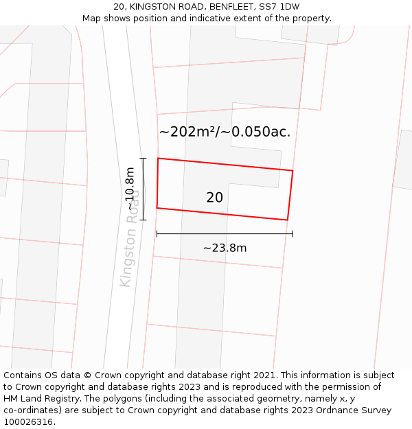 20, KINGSTON ROAD, BENFLEET, SS7 1DW: Plot and title map