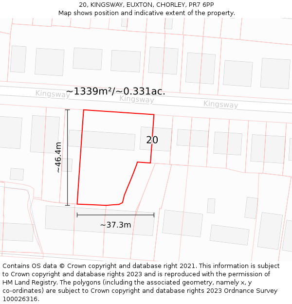 20, KINGSWAY, EUXTON, CHORLEY, PR7 6PP: Plot and title map