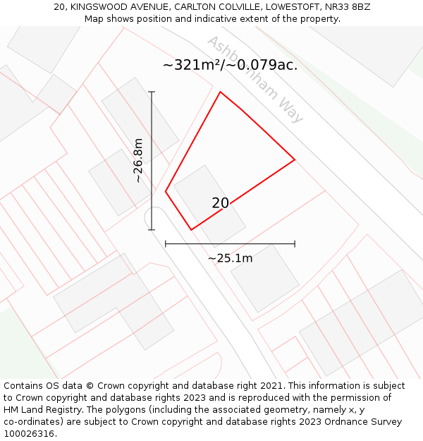 20, KINGSWOOD AVENUE, CARLTON COLVILLE, LOWESTOFT, NR33 8BZ: Plot and title map