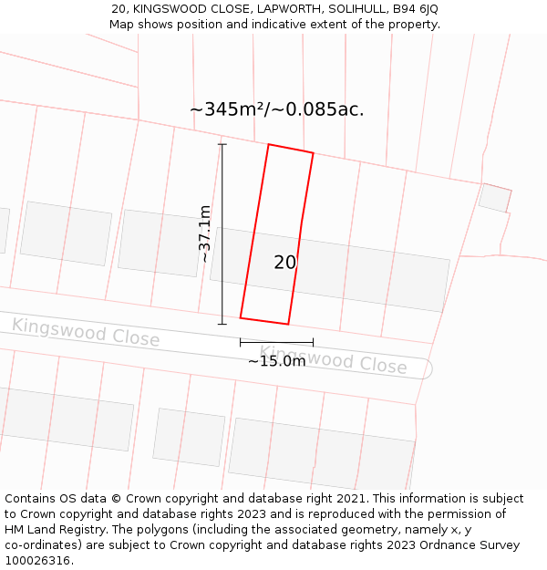 20, KINGSWOOD CLOSE, LAPWORTH, SOLIHULL, B94 6JQ: Plot and title map