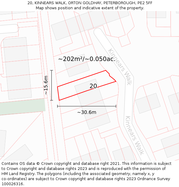 20, KINNEARS WALK, ORTON GOLDHAY, PETERBOROUGH, PE2 5FF: Plot and title map