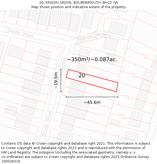 20, KINSON GROVE, BOURNEMOUTH, BH10 7JA: Plot and title map