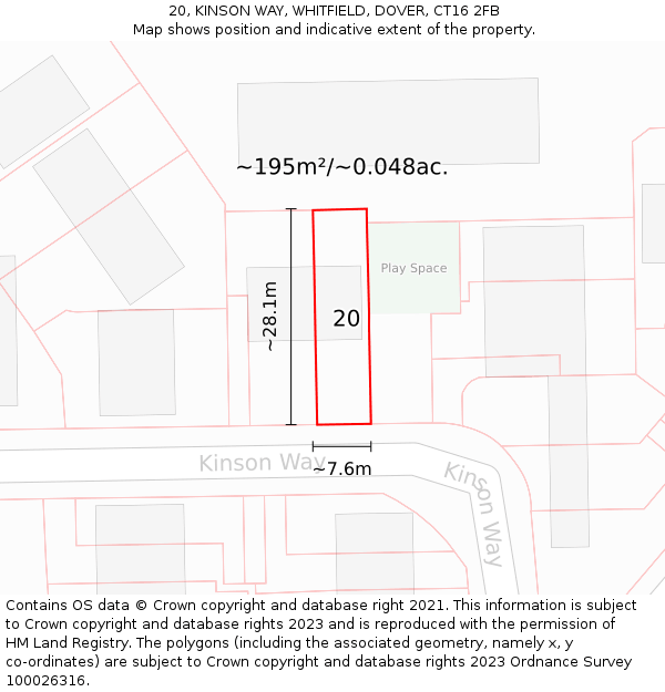 20, KINSON WAY, WHITFIELD, DOVER, CT16 2FB: Plot and title map