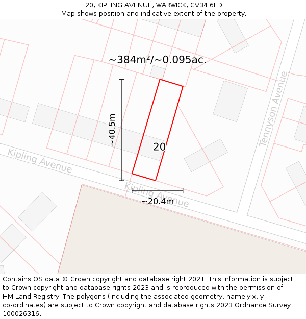 20, KIPLING AVENUE, WARWICK, CV34 6LD: Plot and title map