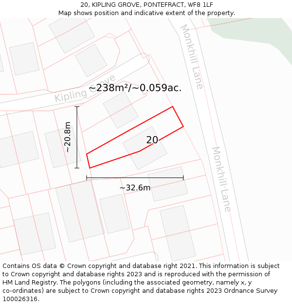 20, KIPLING GROVE, PONTEFRACT, WF8 1LF: Plot and title map