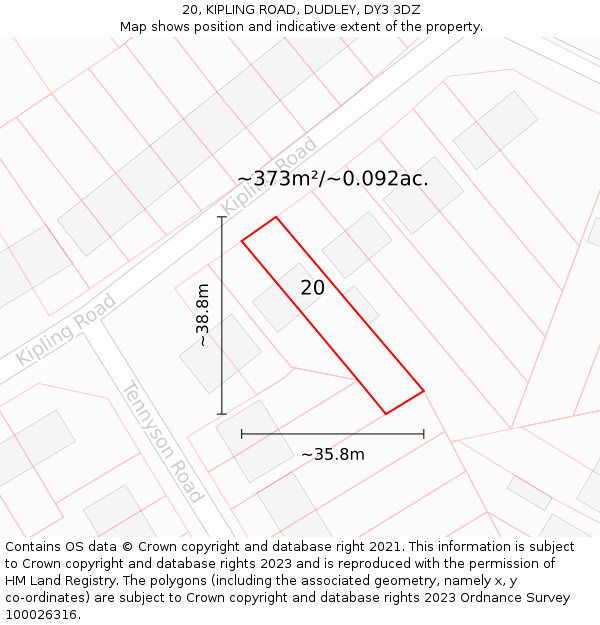 20, KIPLING ROAD, DUDLEY, DY3 3DZ: Plot and title map