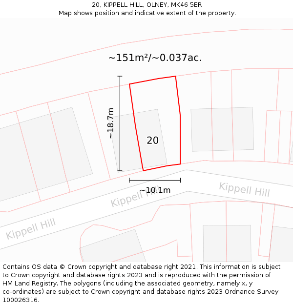 20, KIPPELL HILL, OLNEY, MK46 5ER: Plot and title map