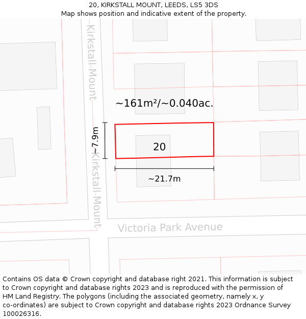 20, KIRKSTALL MOUNT, LEEDS, LS5 3DS: Plot and title map